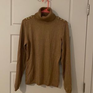 Camel Turtleneck with Button Shoulder Detail